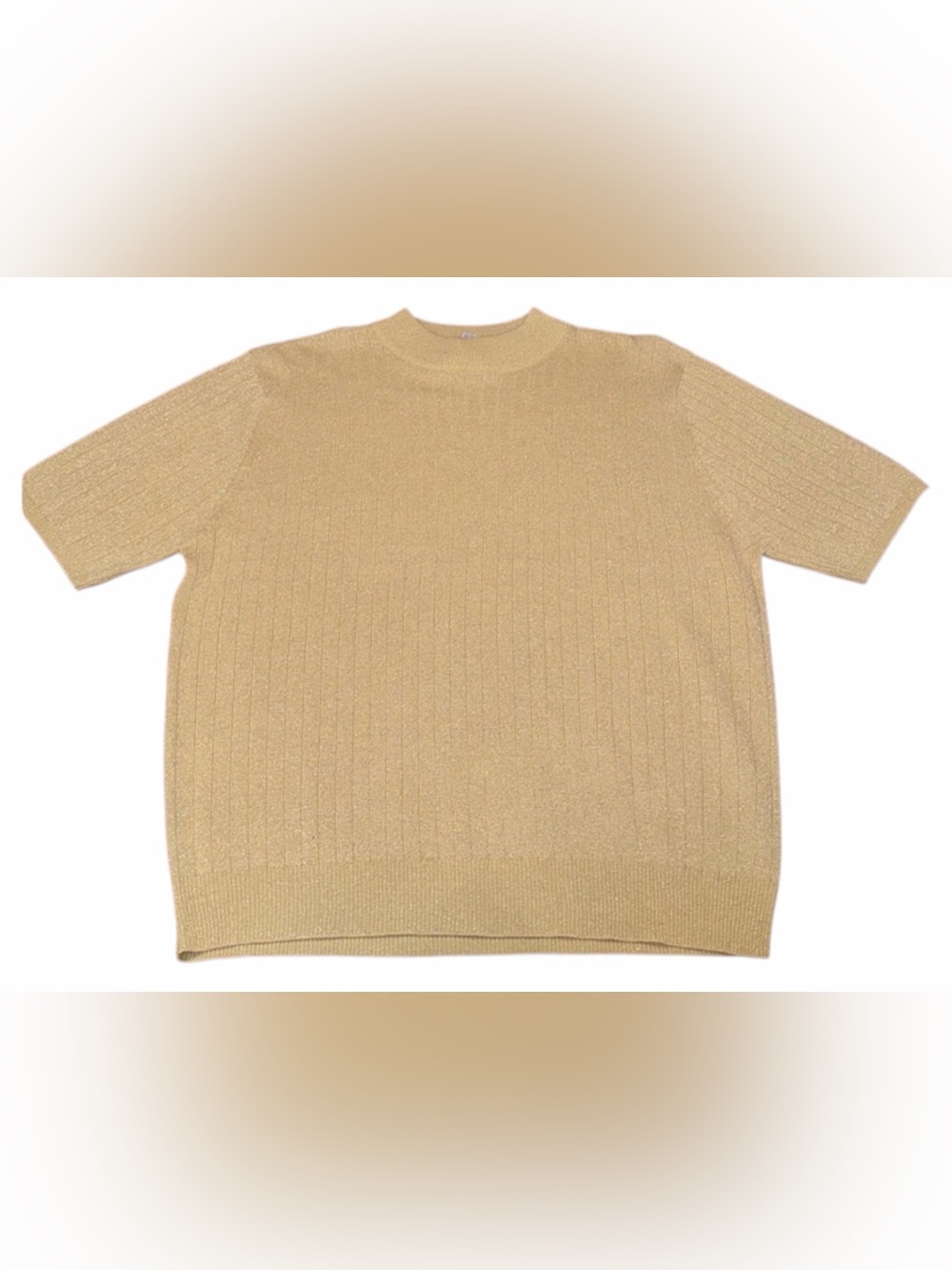 Vintage Gold Metallic Women Large Sag Harbor Shimmer Knit Short Sleeve Party Top